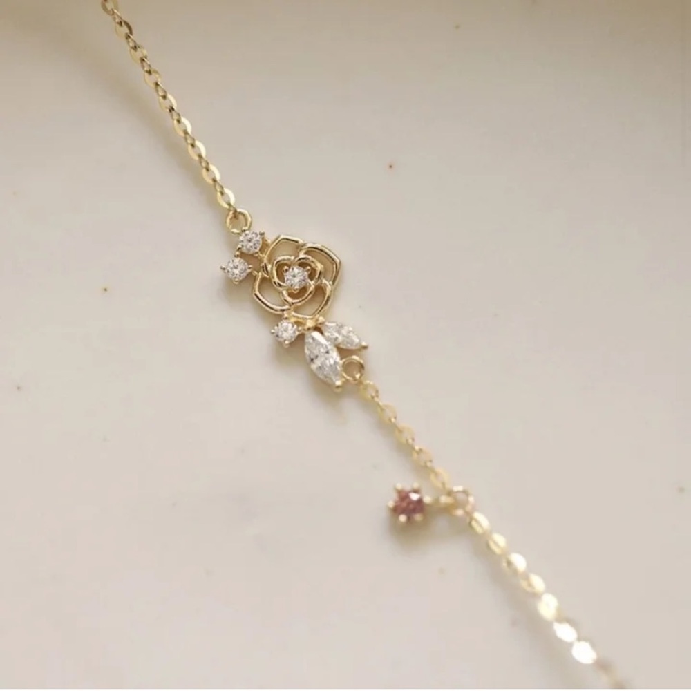 925 Sterling Silver Gold Rose Bracelet - Picture 5 of 7